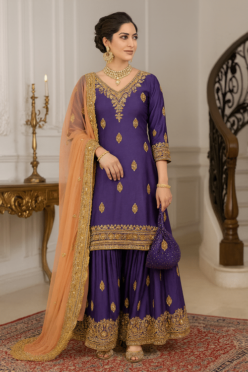 Custom Tailored Purple Sharara